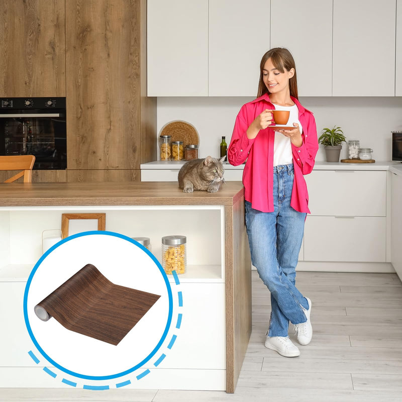 PATIKIL Wood Grain Repair Tape 8" X30', Self Adhesive Realistic Textured Repair Tape Patch with Scraper for Floor Door Table Cabinets Desk, Dark Brown Oak 8 IN X 30 FT