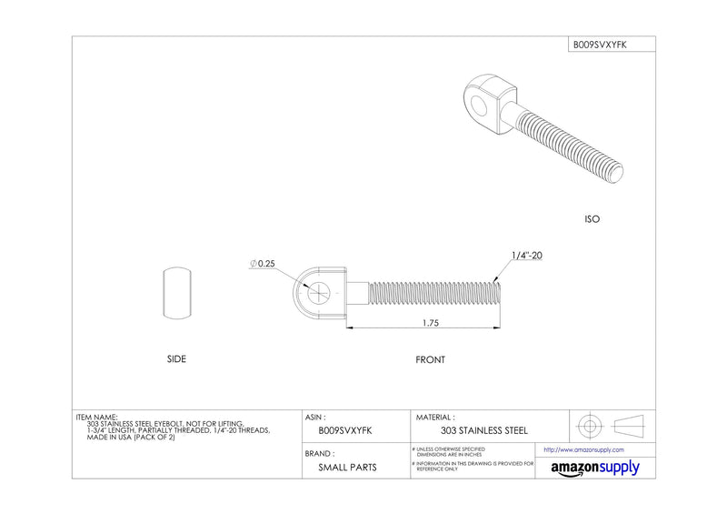 [Australia - AusPower] - Te-Co 43021 303 Stainless Steel Latch Bolt, 1/4"-20 TPI, 3/4" Thread Length, 1-3/4" Overall Length (Pack of 2) 1 3/4 Inches Light Duty pounds Unknown modifier Partially Threaded 