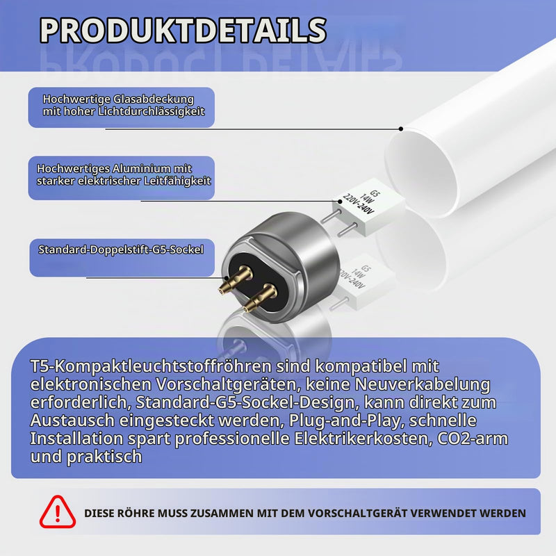 Pack of 2 14W Fluorescent Tube Size 563mm T5 Cool White 4000K 1250LM G5 Base Low Energy Saving Emergency Light Suitable for Kitchen, Cabinet, Garage, Bathroom Cold White