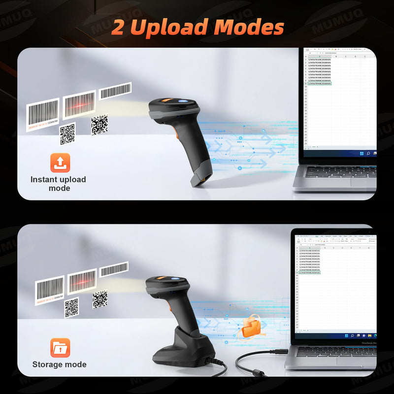 Wireless Barcode Scanner, 2D 1D Bluetooth Scanner Handheld Bar Code Reader for Tablet iPhone iPad Android iOS PC POS with Charging Dock