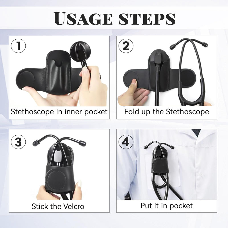[Australia - AusPower] - Leather Stethoscope Holder Hip Clip, Stethoscope Hip Holder for Waist Belt, Clip-on Stethoscope Holder for Physicians Nurses (black) black 