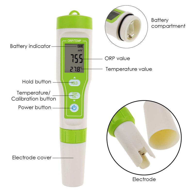 [Australia - AusPower] - Pensize ORP Tester -1200~1200mV with ORP Calibration Buffer Powder for Water Quality Measurement ±2mV High Accuracy Oxidation Reduction Potential Meter 