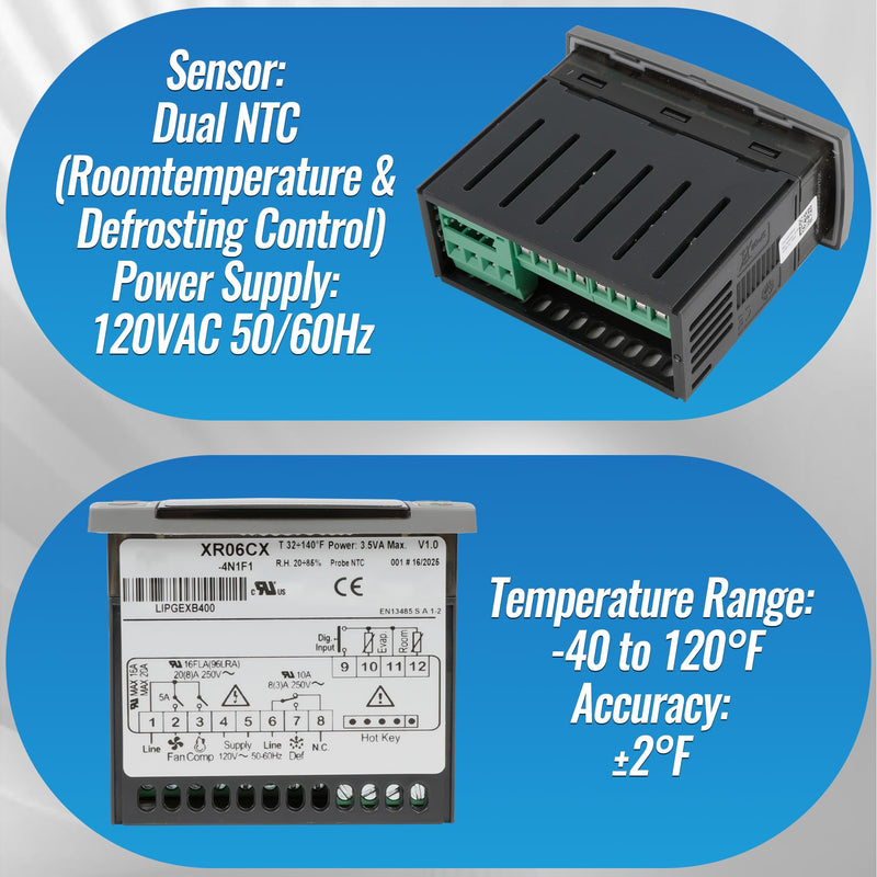 [Australia - AusPower] - Replacement for Dixell XR06CX-4N1F1 Temperature Controllers, Ideal for 120V 50-60hz Commercial Refrigerators/Freezer,Programmable Digital Thermostat with Sensor Probe & Mounting Hardware 1-Pack 