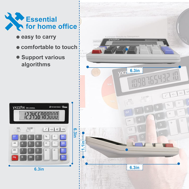 [Australia - AusPower] - Desk Calculator 12 Digit Extra Large 4.3-Inch LCD Display, Two Way Power Battery and Solar Calculators Desktop, Big Buttons Easy to Press Used as Office Calculators for Desk 