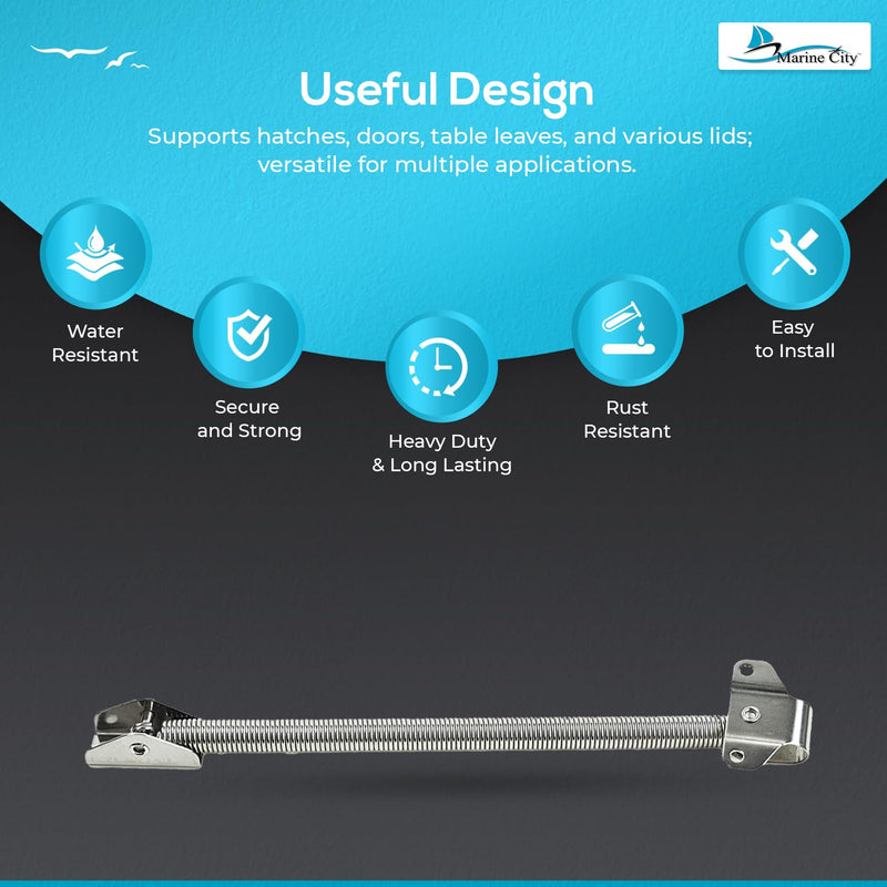 MARINE CITY Stainless Steel Strong & Sturdy Gloss Polished Finish Hatch Spring Adjuster with U-Bolt and L-Shape Plate for Lighter Door Cabinet Doors Window Hatches 8-7/16 Inch