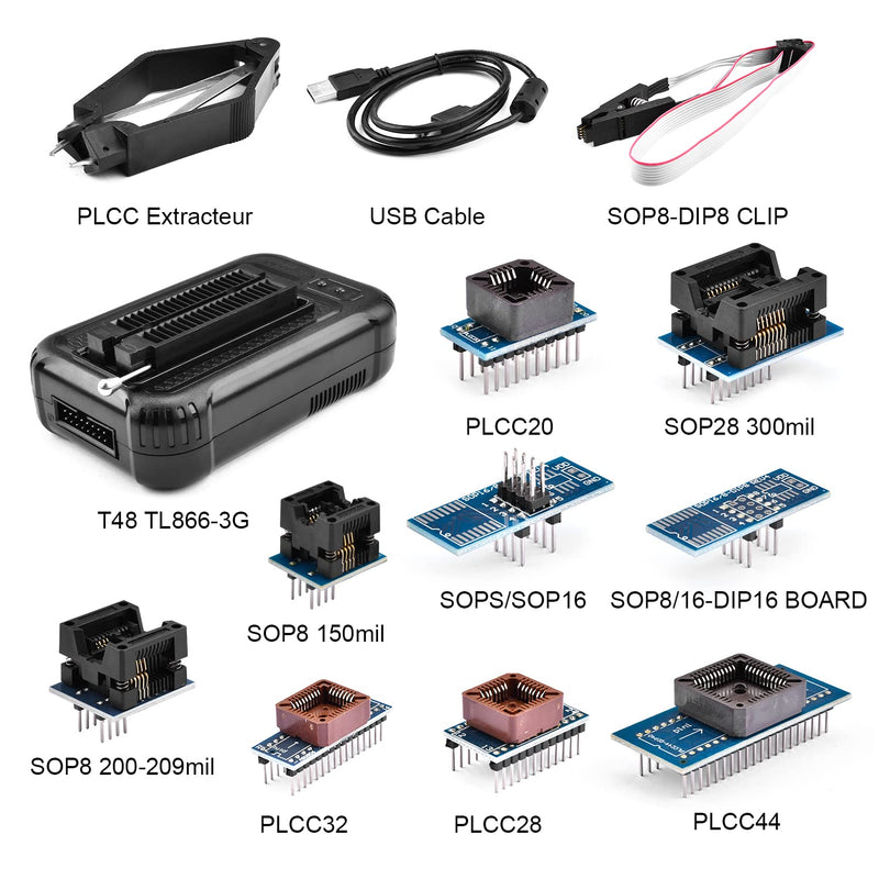 TL866II Upgrade Programmer, Aideepen T48 Programmer High Speed Programmer 16 channel ISP Self-test function Support SPI NAND/EMMC/EMCP/FLASH/MCU/Tester TL866CS TL866II Improvement + 12 Parts