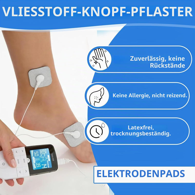 Pack of 35 TENS Electrode Pads 50 x 50 mm, Self-Adhesive Electrodes for TENS Device & EMS Trainer, Universal Electrostimulation Plasters with 3.5 mm Snap Button, Reusable