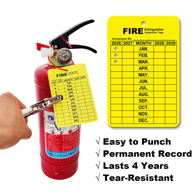 30 Sets Fire Extinguisher Tags Monthly Inspection Tear-Resistant Numbered Plastic Tamper-Evident Cable Ties Easy to Punch Includes Handheld Hole Puncher- Red 30