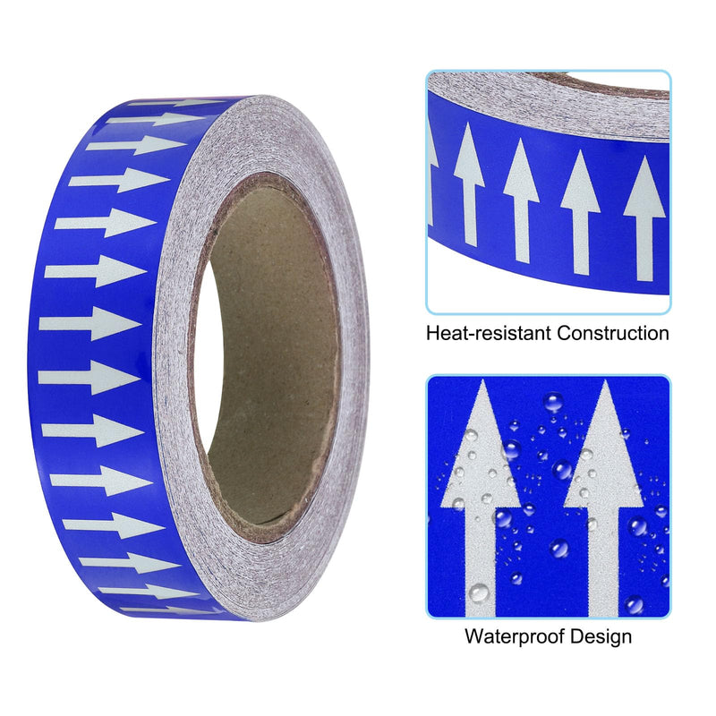 PATIKIL Directional Flow Arrow Tape 1-3/16"x65', 2 Pack Adhesive Pipe Identification Marking Stickers for Pipe Flow Labeling, White on Blue