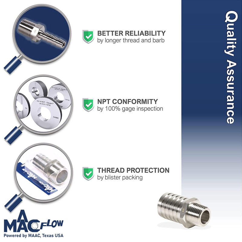 [Australia - AusPower] - Stainless Steel Barb Barbed Hose Fitting 1/8" Hose ID Barb to 1/8" Male NPT (Thread OD 0.34") Adaptor Connector (Pack of 1) 1/8" Barb x 1/8" Male NPT Pack of 1 