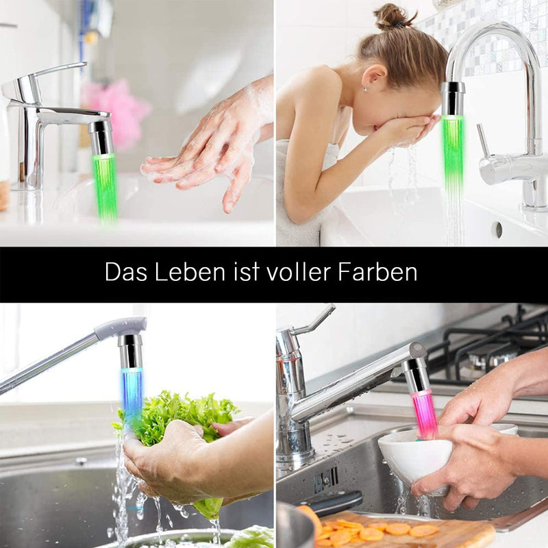 [Australia - AusPower] - VIEVRE Set of 2 LED Taps, 7 Colours Tap Attachment Kitchen, Blue Green Water Saver, LED Tap Attachment, LED Tap Attachment for Kitchen, Bathroom 
