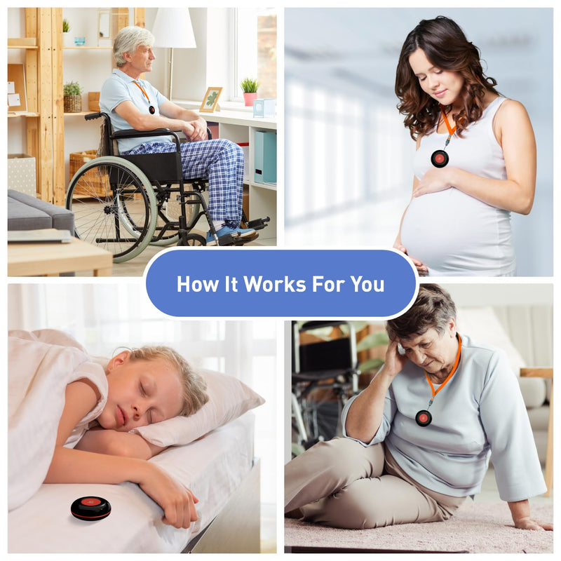 CallToU Wireless Call Buttons for Caregiver Pager and Calling System Waterproof Nurse Alert Call Buttons for Clinic Nurses Station Restaurant Nursing Home（Need to Be Paired with Receiver to Work）