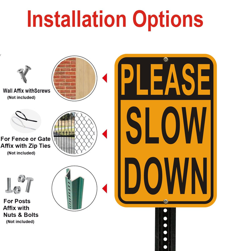 2-Pack Please Slow Down Signs, 18x12 Inches, Reflective Aluminum, Warning Traffic Sign Yellow 2Pack- 18"x12" Please Slow Down Sign