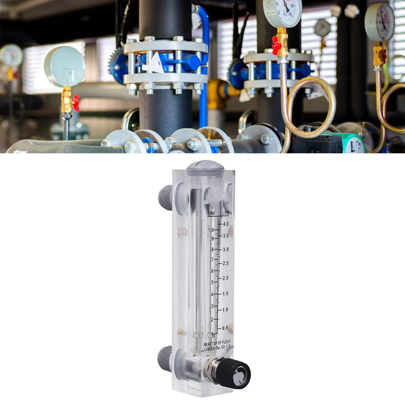 [Australia - AusPower] - 0.1-1GPM Liquid Flowmeter Adjustable Panel Mount Type Acrylic Transparent Water Meter 1/4in Thread for Rate of Liquid Medium 