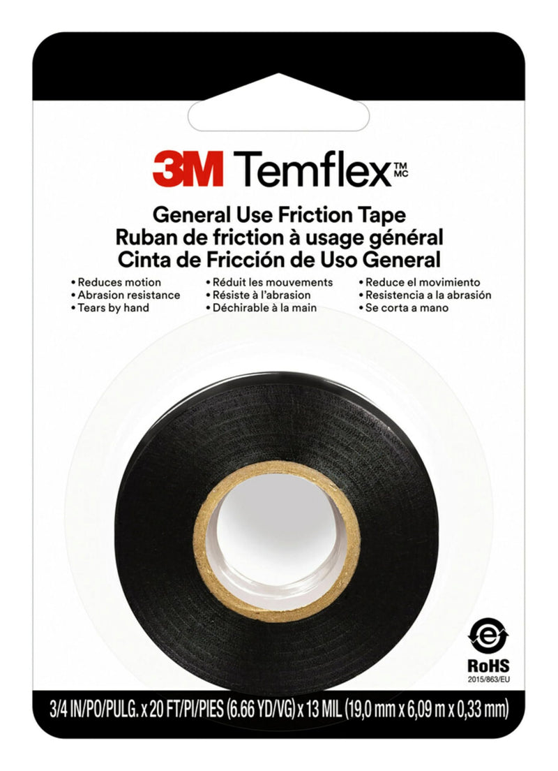 3M Temflex General-Purpose Vinyl Electrical Tape (1700), 3/4 in. x 60 ft., 7 Mil, Black, 3 Rolls 3/4 in x 60 ft (3 Rolls)