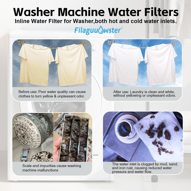 FA21 Brass Water Filter for Shower, Washing Machine Filter, 40-50 Micron, Reusable Sediment Filter, Traps Sand Rust, 1/2" Fittings w/ 3/4" Adapters