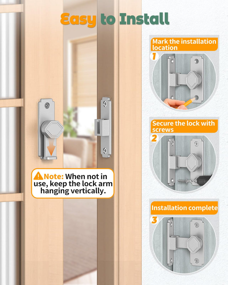 90 Degree Flip Barn Door Lock, Small Right Angle Lock Latch, Sliding Door Latches for Cabinets, Bathroom, Barn, Shed, Garden, Window - Safety & Privacy Hardware (Silver-4PCS) Silver-4PCS