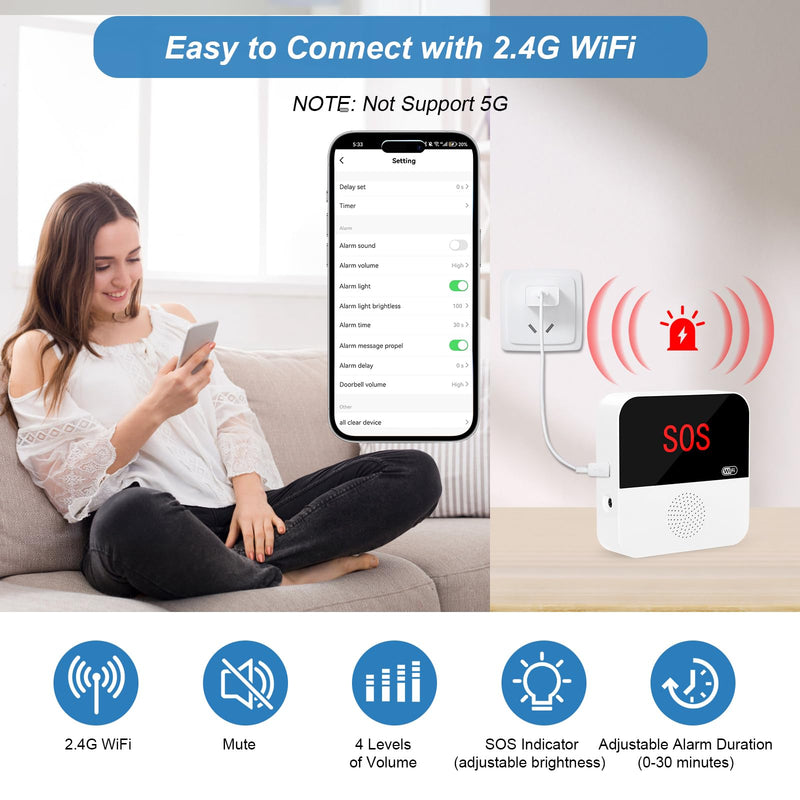 [Australia - AusPower] - WiFi Wireless Caregiver Pager Call Button System Emergency Alert System Life Alert Button for Seniors Patient Disabled Elderly 1 Call Button 1 Watch Button 1 Receiver(only Supports 2.4GHz Wi-Fi) 1 Button & 1 Watch & 1 Receiver 