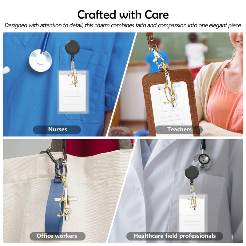 [Australia - AusPower] - Cross with Stethoscope Badge Charm, Cute Nurse Badge Reel Accessory, ID Clip Charm for Nurses, RN, LPN, Healthcare Field 