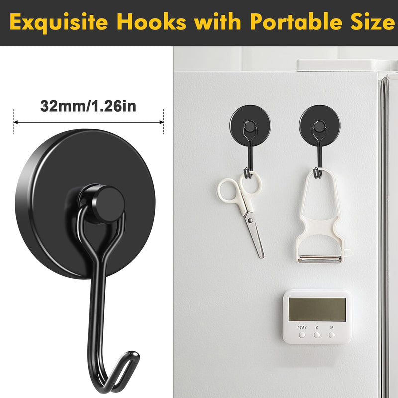 [Australia - AusPower] - MIKEDE Black Magnetic Hooks Heavy Duty, 110LB Swivel Swing Strong Magnetic Hooks Cruise,Neodymium Hook Magnets for Hanging, Home, Workplace, Metal Door, Office and Garage - Pack of 4 110LB - 4 Pack 