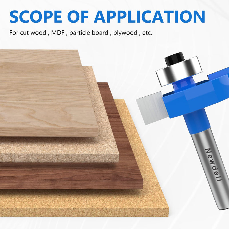 [Australia - AusPower] - Newdeli Rabbet Router Bit Set 1/4 Inch Shank - 4Pcs Rabbeting Router Bits?1/8",1/4",3/8", 1/2" Height? with 6 Bearings Set (1/2", 5/8", 3/4", 7/8", 1", 1-1/8" Bearings) - Wood Biscuit Slot Cutters 4Pcs Rabbet Router Bits-6 Bearings-1/4" Shank 