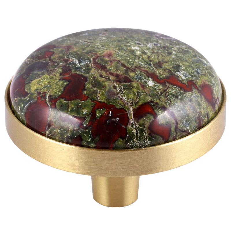 rockcloud Pack of 2 Natural Crystal Stone Drawer Knobs Pull Handle Cupboard Dresser Door Pull with Screws Home Decorative Furniture Hardware, Dragon Blood Stone (1.45 inches) 1.45 inches Gree/Red
