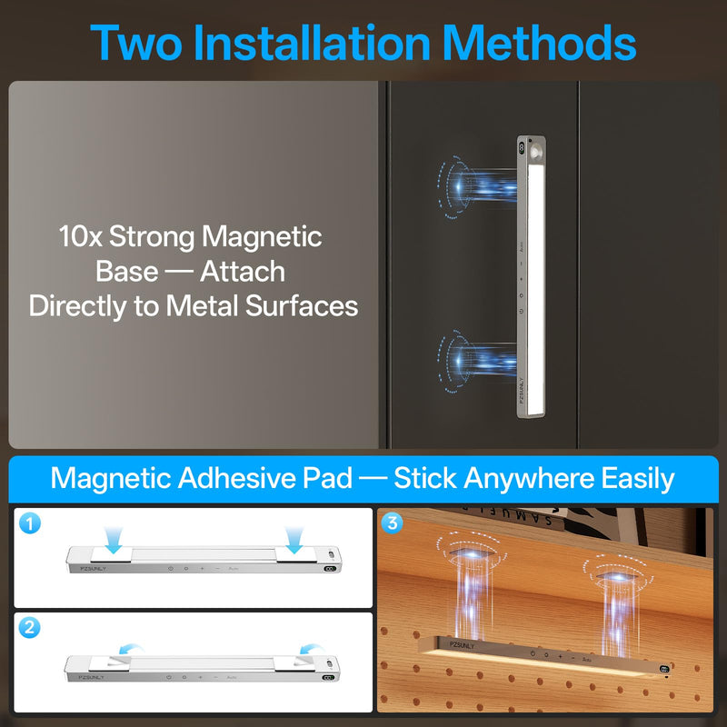 [Australia - AusPower] - 14.2inch Under Cabinet Lighting Wireless,Rechargeable Motion Sensor Light Indoor,3 Colors Dimmable,Magnetic Closet Lights with Remote,Under Counter Lights for Kitchen,Silver 2Pack Silver 