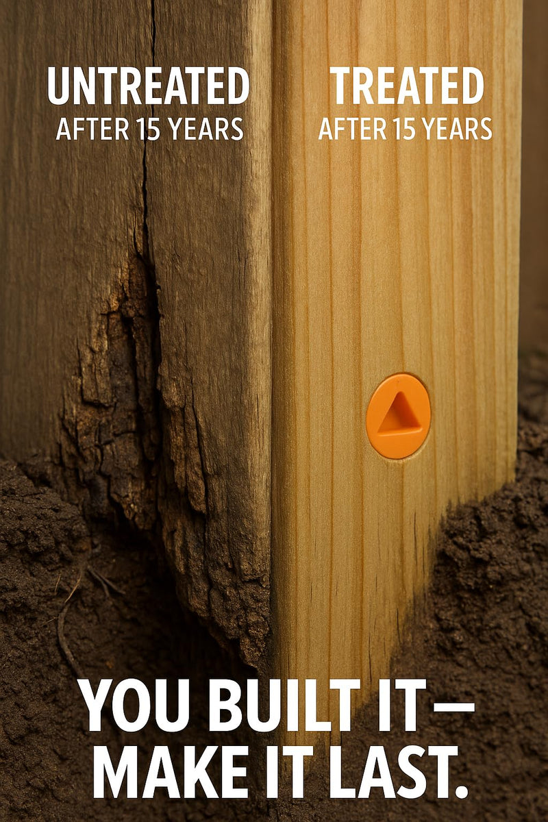 Post Proservative, Fence Repair Kit for Small Jobs - Re-Treat posts, 6 Piece Kit with Date Tag and Plugs, Replenishes preservative and extends post life. Treats (6) 4x4's or (3) 6x6 Wooden Posts 6 Count (Pack of 1)