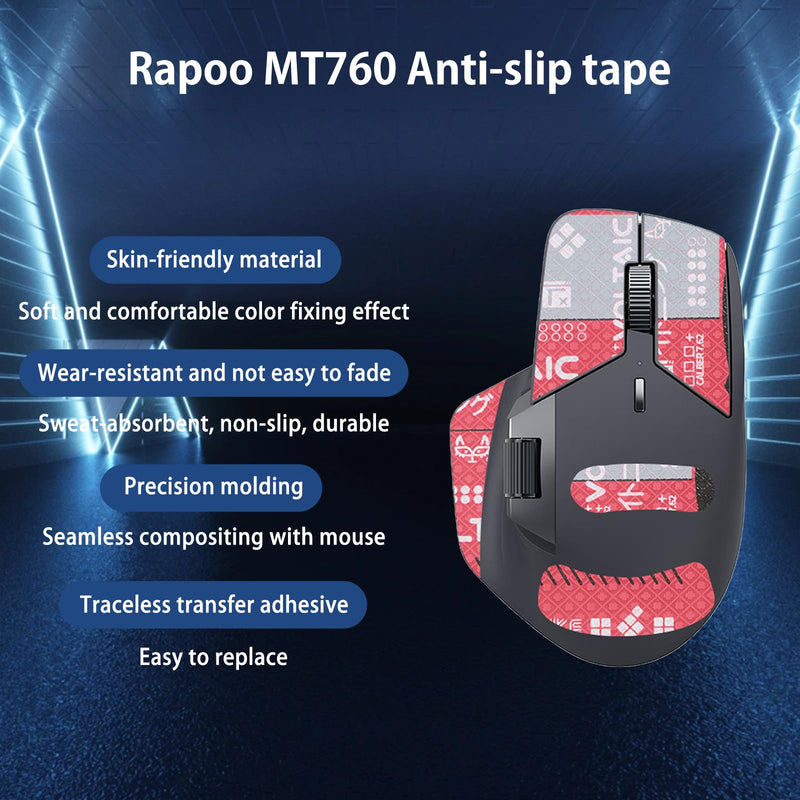 NOUKAJU Mouse Grip Tape Full Coverage for Rapoo MT760, Mouse Anti Slip Grip Tape,Self-Adhesive PreCut Sweat-Resistant Professional Mice Upgrade Kit(Red)