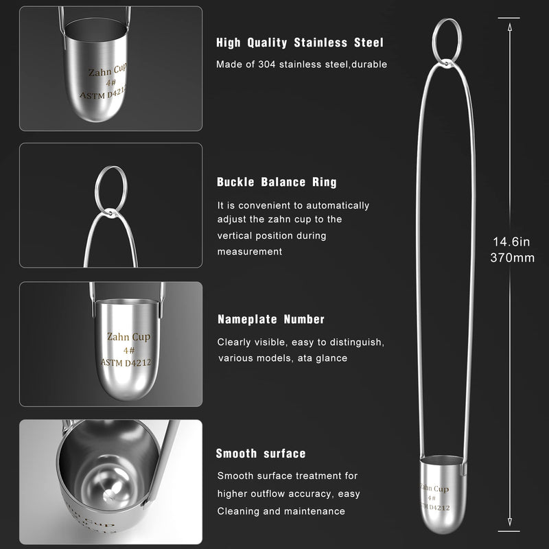 [Australia - AusPower] - Viscosity Cup No. 4 Zahn Cup, 4 Viscometer Dip Type 44ml Viscosity Cup for Paint Sprayer, Stainless Steel Flow Cup for Oil Paint Finishes Honey Sauce 