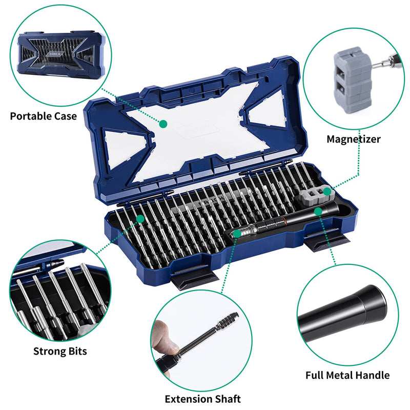 Precision Screwdriver Set,Premium Ergonomic Screwdriver with 55 High Strength Magnetic Screw Driver Bits for Computer Watches Jewelers and other Small Electronics Repair. 55 in 1