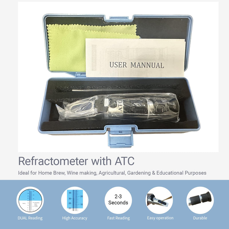 [Australia - AusPower] - LABO Brix Refractometer with ATC, Dual Scale 0-40% Brix/0-25% Alcohol, Handheld Refractometer for Honey, Brix Meter for Wine, Beer, Grape Juice, Fermentation, Brewing, Home Winemaking 
