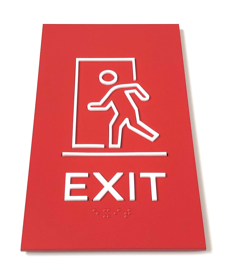 [Australia - AusPower] - Premium Exit Sign - Emergency Exit Sign - ADA Compliant - Modern Design Sign with Grade 2 Braille for Emergency Door with 3M Double-Sided Tape Exit (Red Satin) 