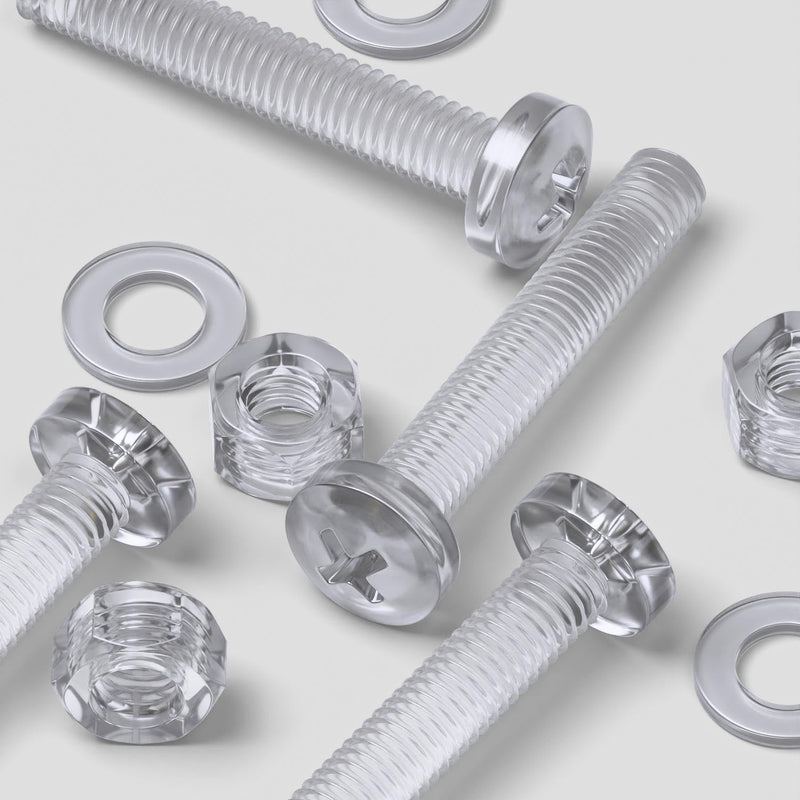 [Australia - AusPower] - Pack of 60 Transparent Clear Plastic Acrylic M5 x 30mm Nuts & Bolts, Washers - Acrylic Plastic Screws, 13/64 x 1 3/16 