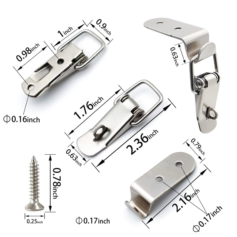 [Australia - AusPower] - 8 pcs Stainless Steel 90-Degree Spring Toggle Lock with Clasp Buckle Latch Latch Catches Hasps Clamps with Mounting Screws 