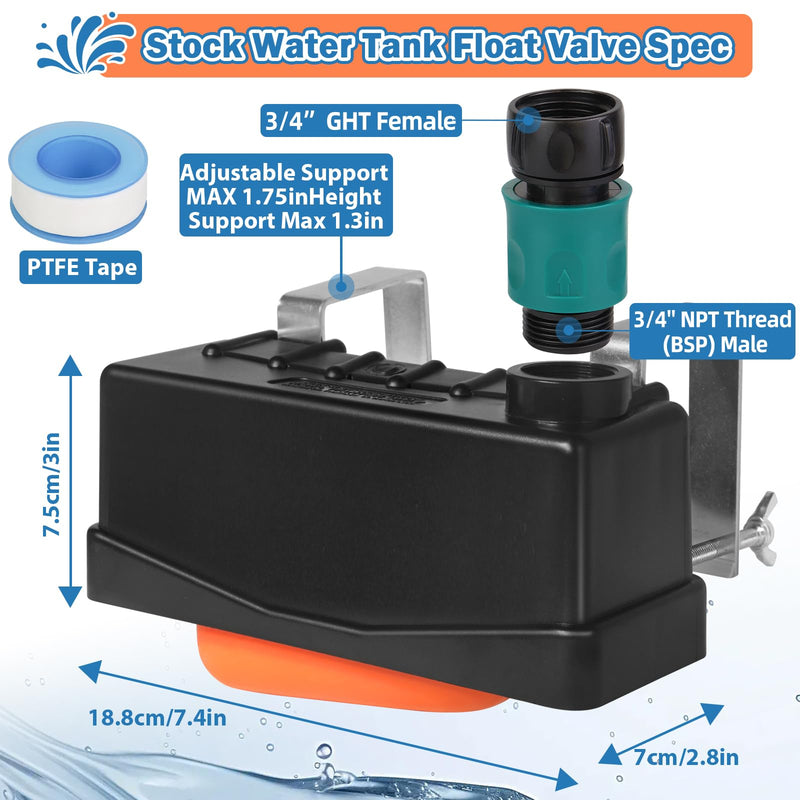 Water Trough Float Valve for Stock Tank,Water Tank Float Valve Level Control for Pond Farm Livestock Cattle Goat Horse Swimming Pool, Autofill Livestock Waterer with Hose Connector Stock Tank Float Valve with Connector-1PCS