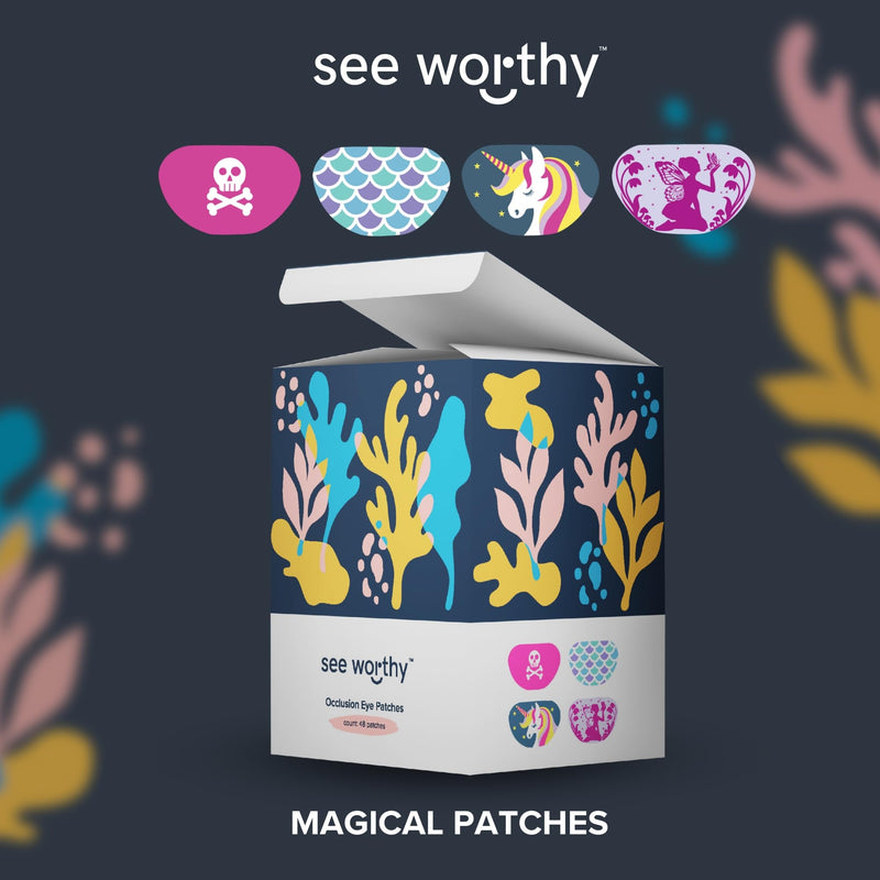 [Australia - AusPower] - See Worthy Magical Eye Patches - Smart Design & Adhesive Technology, Breathable & Comfortable Lazy Eye Patches for Kids - Soft, Concave Shape & Fun Designs (48pcs/Box) - Packaging May Vary 
