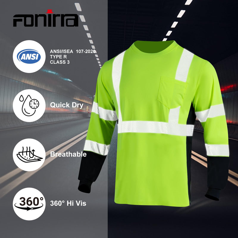 FONIRRA Hi Vis Safety T Shirt Cooling Quick Dry Class 3 Reflective High Visibility Short Long Sleeve Construction Shirt Small Type 02-yellow-1pcs