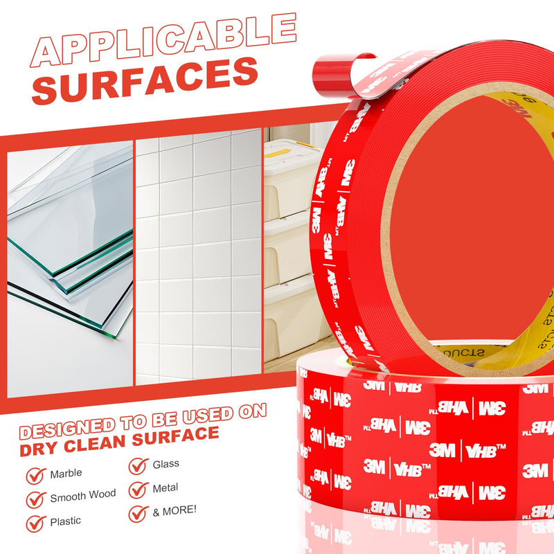 3M Double Sided Tape Heavy Duty VHB, 0.39"×16.5ft, 4905 Strong Adhesive Waterproof Mounting Tape for Automotive, LED Strip Lights, DIY Home Décor Clear