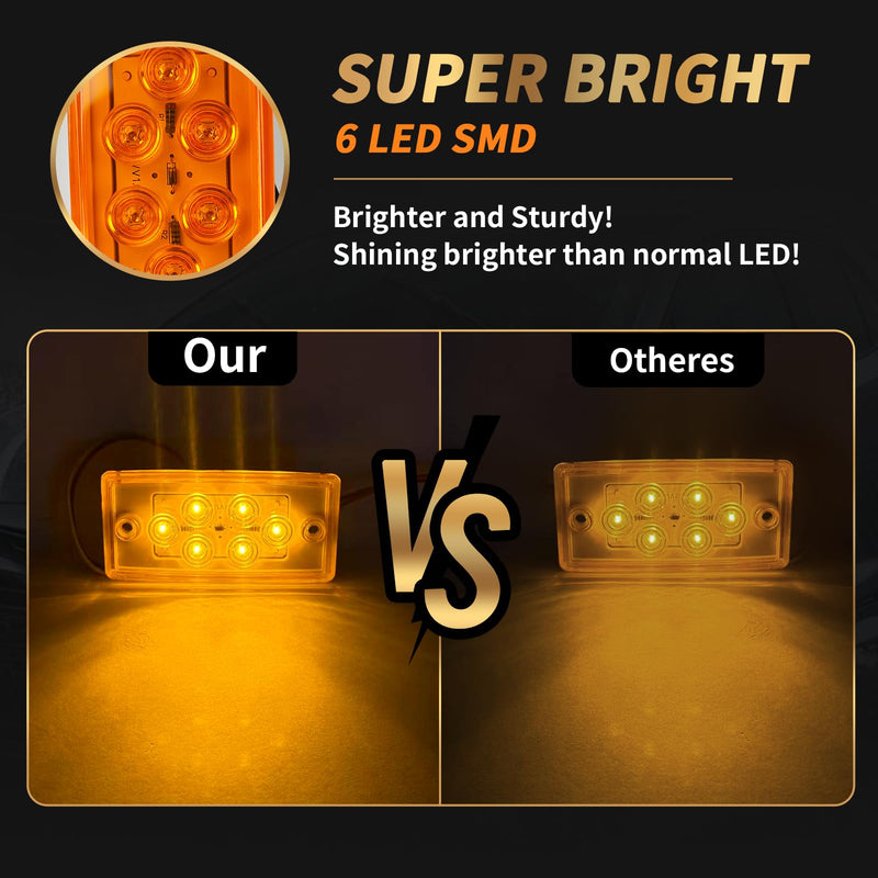 [Australia - AusPower] - 5pcs Rectangle 6 LED Amber Roof Top Clearance Marker Lights Cab Lights for Trucks Compatible with Freightliner/Volvo Heavy Duty Trucks & Trailers 