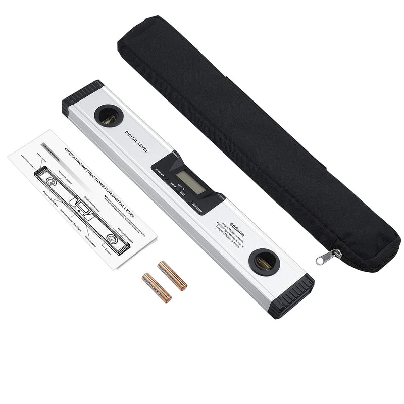 Neoteck Spirit Level Digital LCD Spirit Level 16 Inch 400 mm LED Angle Bevel with V-Groove Magnetic Base, Audio Display, 4 Adjustment Modes Angle Measurement Tool for Roofs, Railings, Ramps