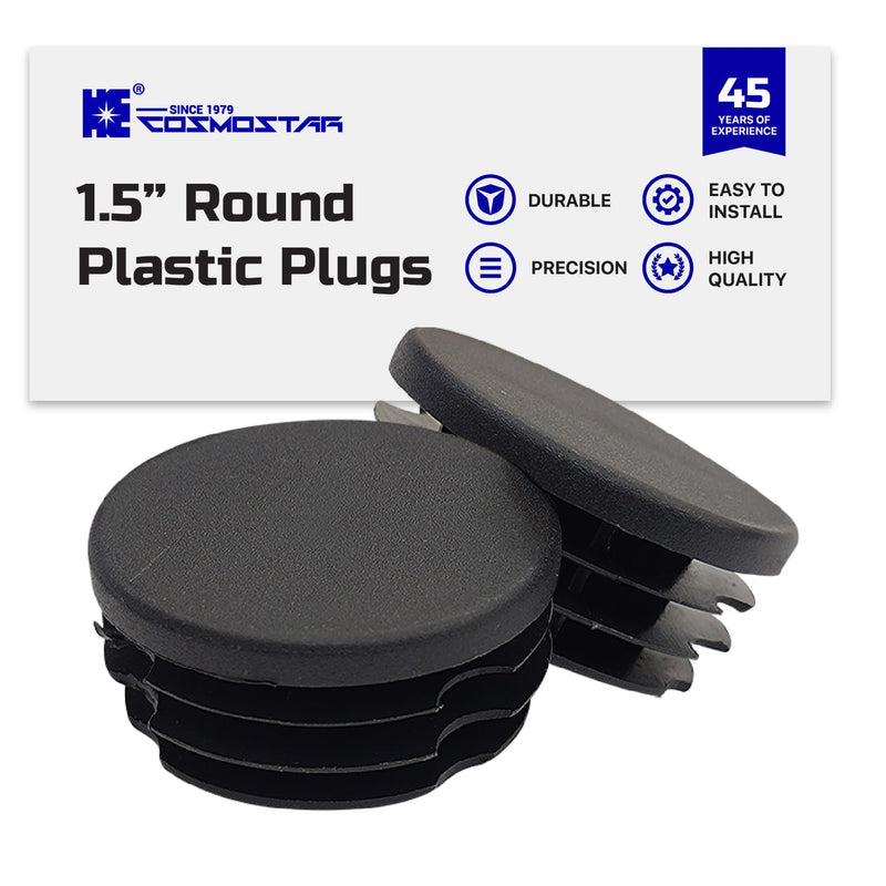 [Australia - AusPower] - Cosmostar 1.5" Inch (38.1 mm) Round Plastic Plugs - Durable Black End Caps for Metal Tubing, Fences, Chair & Furniture Legs | Easy Glide Protection & Secure Fit -10 Pcs 10 