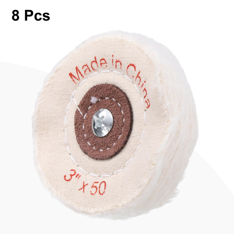 uxcell 3-Inch Buffing Polishing Pad Wheel Cotton with 15/64-inch Handle for Manifold Aluminum Stainless Steel Chrome White 8 Pcs 3"