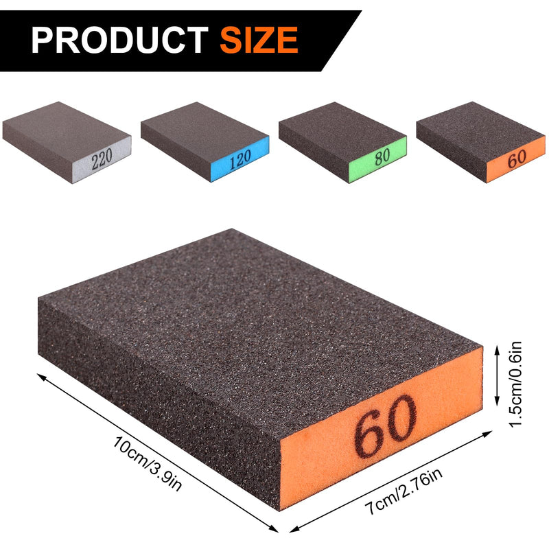 [Australia - AusPower] - Romeda 8-Pack Sandpaper Block, Four Grits Per Pack 60/80/120/220, Washable and Reusable Handmade Sanding Sponge, Drywall Sandpaper Blocks for Wooden Drywall Sheetrock and Metal Glazing 