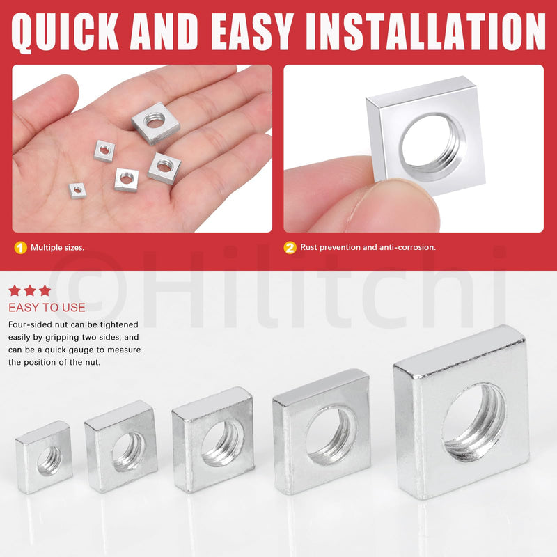 [Australia - AusPower] - Hilitchi 90Pcs Square Nuts Assortment M3 M4 M5 M6 M8 White Zinc Plated Square Nuts Square Machine Screws Nut Metric Coarse Thread Metric Square Nut Fasteners for Home Repair(White Zinc Plated) 