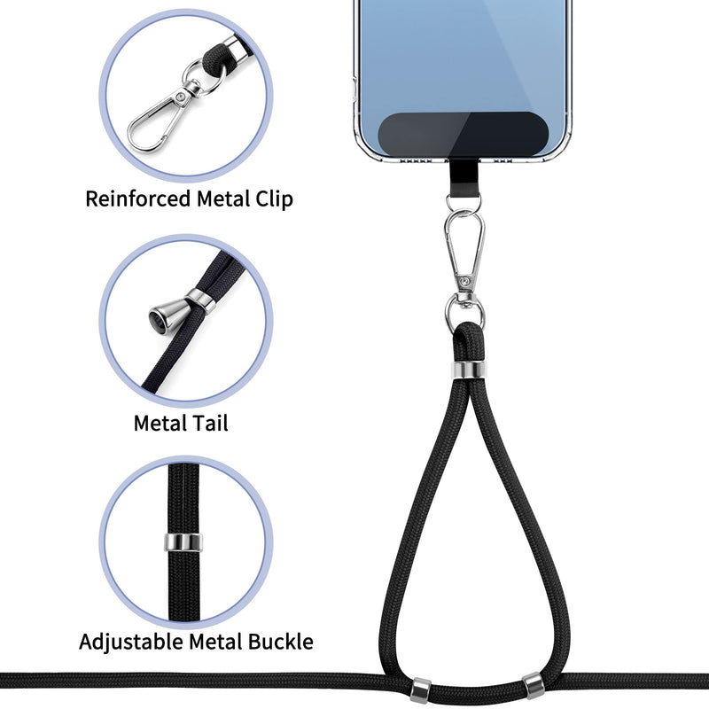 [Australia - AusPower] - CACOE Cell Phone Lanyard 2 Pack-1× Adjustable Neck Strap,1× Wrist Strap,2× Pads,Universal Crossbody,Multifuctional Compatible with Most Smartphones(Black) Black 