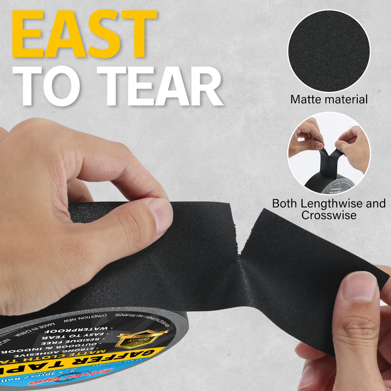 2 Pack Black Gaffers Tape 2 Inch x 30 Yards - Heavy Duty, Waterproof, No Residue, Non-Reflective, Easy Tear Gaffers Stage Tape - Multipurpose