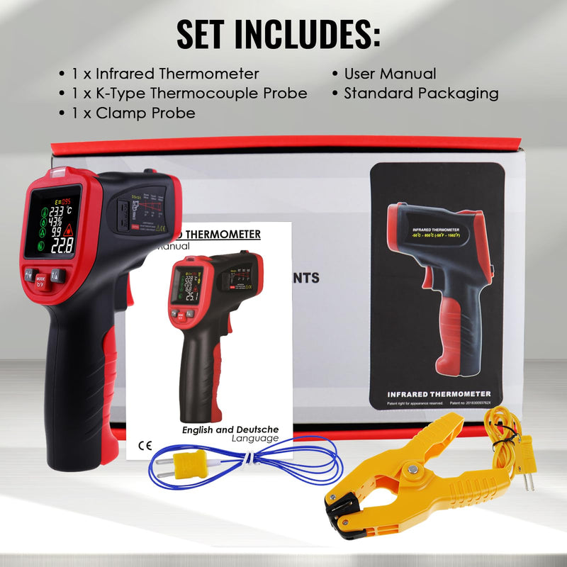 [Australia - AusPower] - Infrared Thermometer Gun with Pipe Temperature Clamp, High Accuracy HVAC Thermometer (-50°C to 850°C) for Cooking, Home Repair, Oven, HVAC, Automotive & Industrial Use, Adjustable Emissivity 