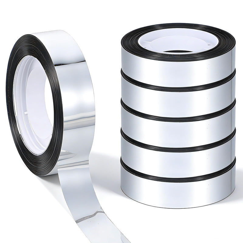 cobee 6 Rolls Mirror Tape, Silver 1.2 Cm Wide Decorative Tapes Self Adhesive, 25 M Washi Tape DIY Graphic Art Tapes for Tv Frame Wall Decor Crafts and Gift Box Wrapping