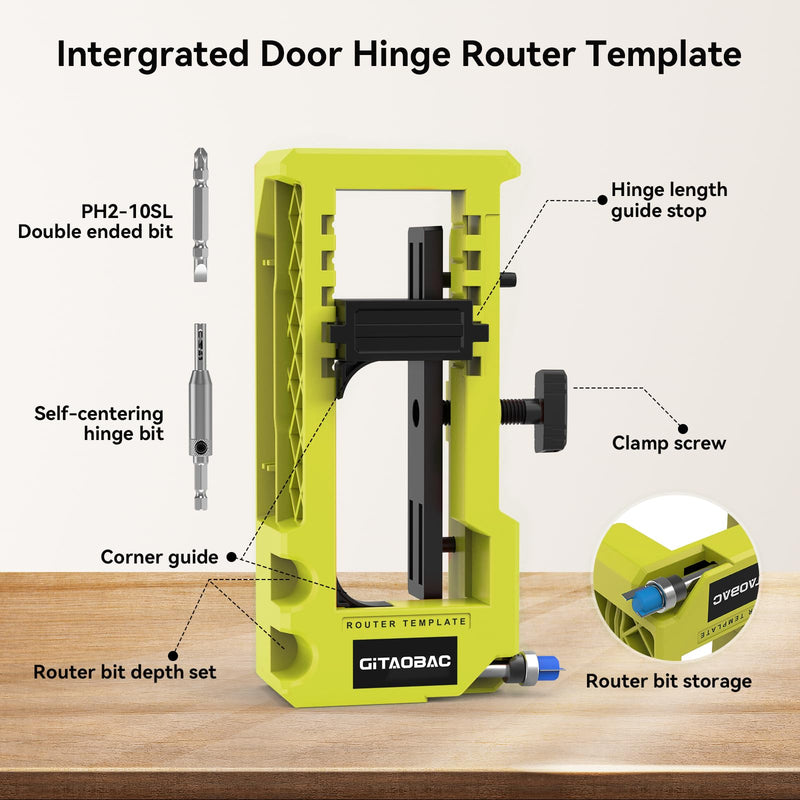 [Australia - AusPower] - Green Door Hinge Jig, Door Hinge Router Template, Door Hinge Mortiser, Hinge Installation Kit Fits 3” to 5” Length and 1/4” or 5/8” Thickness.?Only Work on The Door not The jamb? 